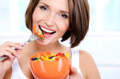 The girl is losing weight on proper nutrition